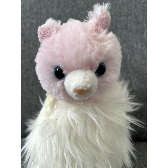 Aurora Fancy Pals Carrier Fluffy White Pink Cat 7" Stuffed Animal - Picture 3 of 6